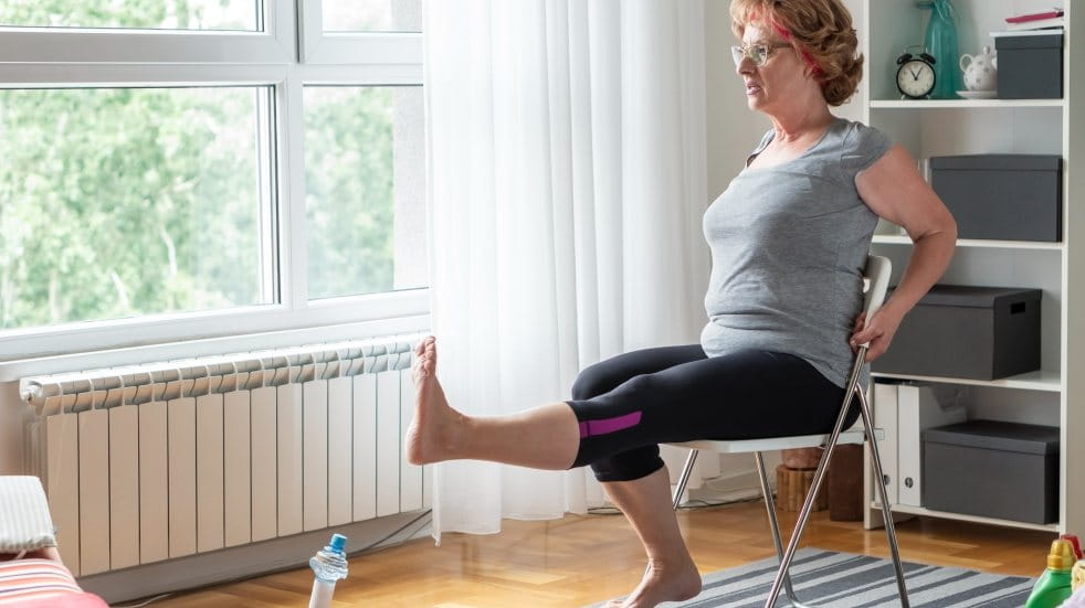 woman doing ankle stretches